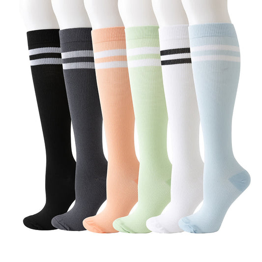 Striped Knee High Compression Socks(6 Pairs) - Multicolor - L/XL - image 1