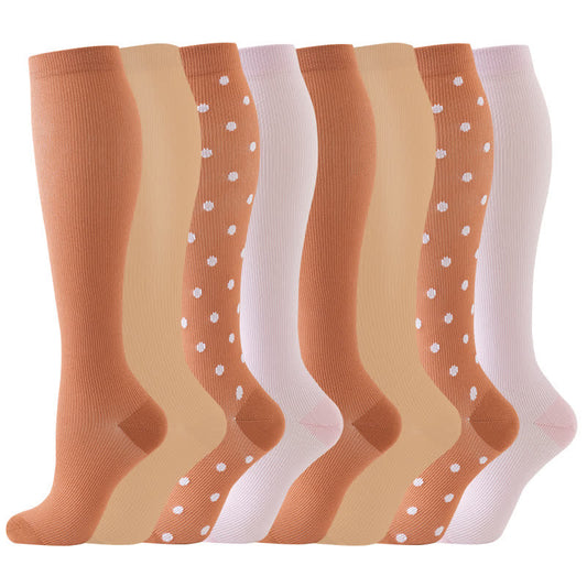 Polka Dot Orange Solid Color Compression Socks(6 Pairs) - Multicolor - S/M - image 1