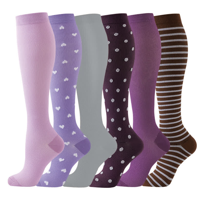 Polka Dot Purple Series Compression Socks(6 Pairs) - Multicolor - S/M - image 1