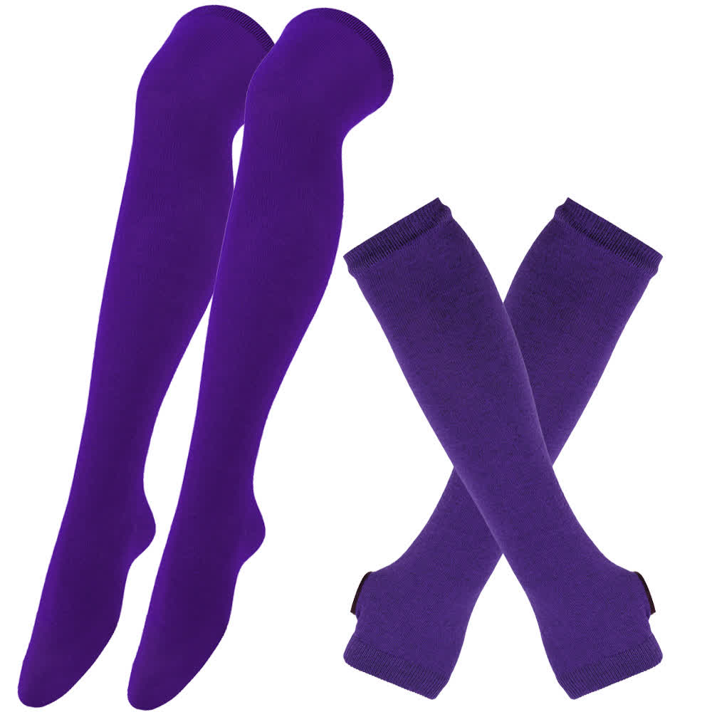 Purple Series Gloves Thigh High Socks Set - Purple - D - One Size - image 4