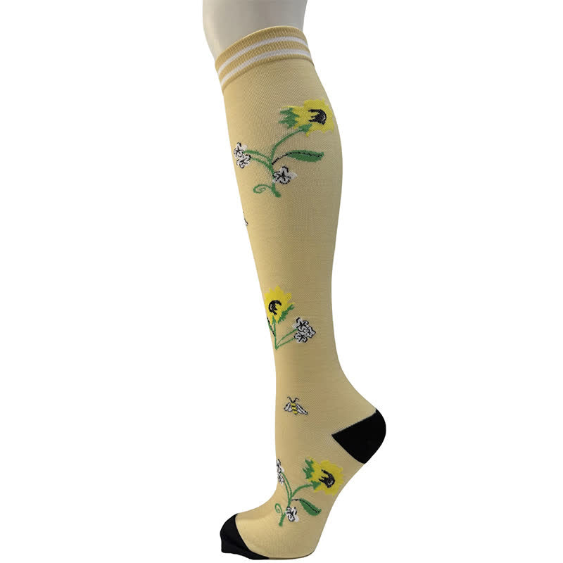 Striped Floral Compression Socks(6 Pairs) - Yellow - S/M - image 6