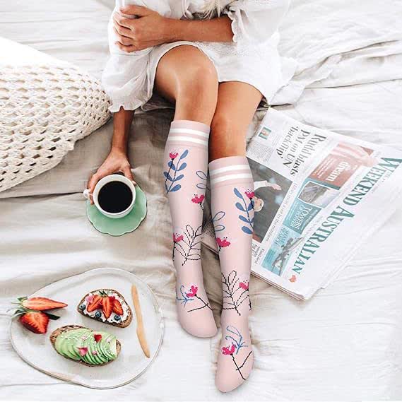 Striped Floral Compression Socks(6 Pairs) - image 2