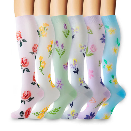 Floral Blossom Knee High Compression Socks(6 Pairs) - Multicolor - S/M - image 1