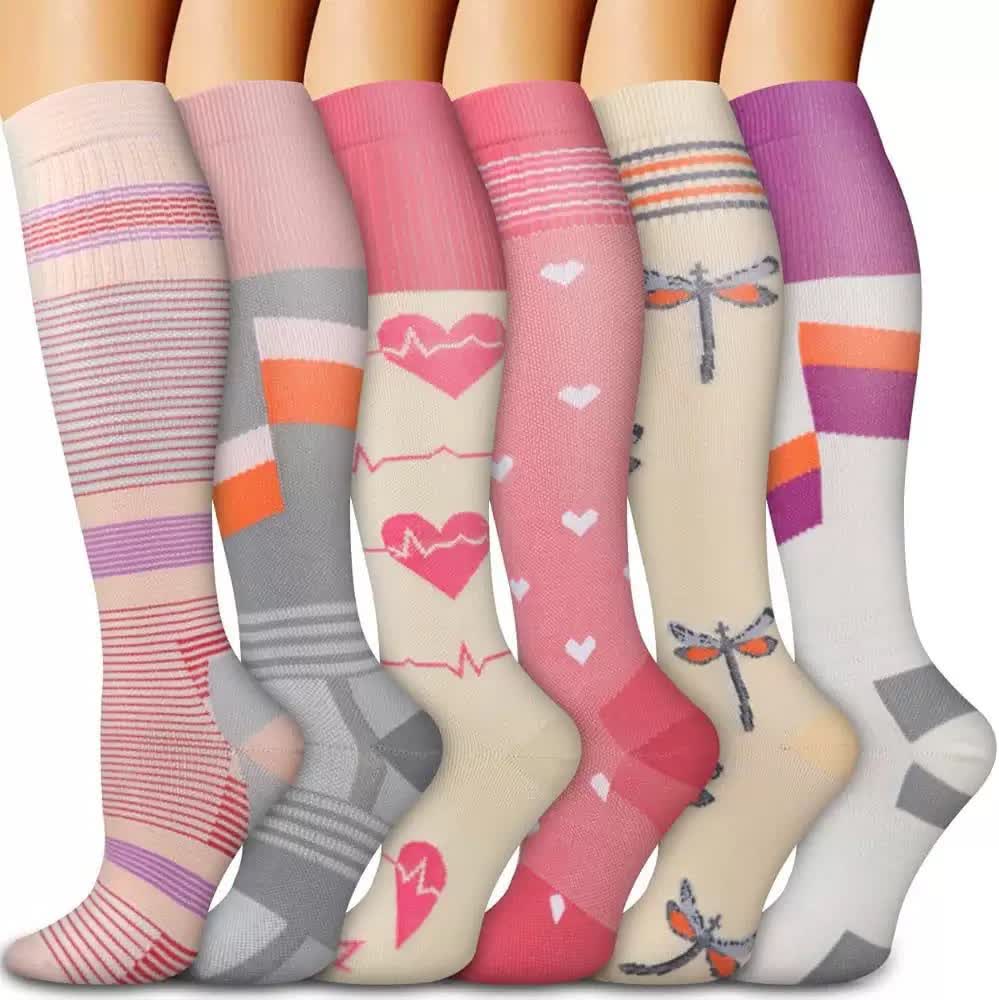Stripe Heart Dragonfly Knee High Compression Socks(6 Pairs) - Multicolor - S/M - image 0