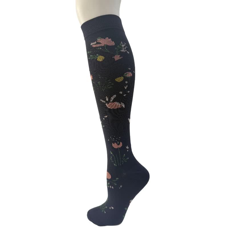 Black White Floral Knee High Compression Socks(6 Pairs) - C - S/M - image 3