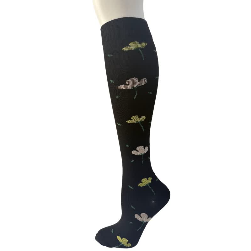 Black White Floral Knee High Compression Socks(6 Pairs) - E - S/M - image 5