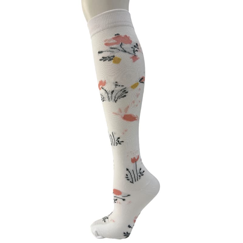 Black White Floral Knee High Compression Socks(6 Pairs) - D - S/M - image 4
