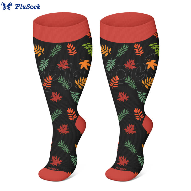 Plus Size Squirrel Leaf Print Compression Socks(3 Pairs) - image 1