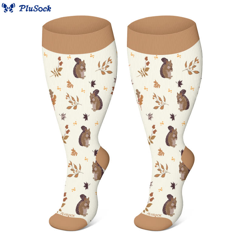 Plus Size Squirrel Leaf Print Compression Socks(3 Pairs) - image 3