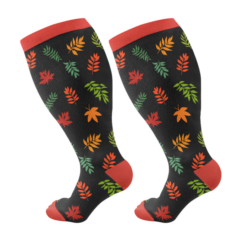 Plus Size Squirrel Leaf Print Compression Socks(3 Pairs) - Black(1 Pair) - 4XL - image 5