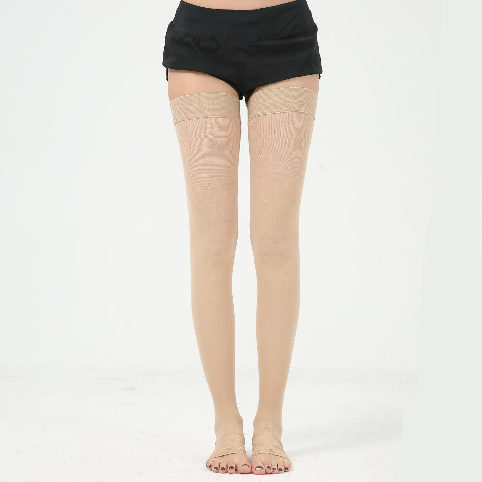 Plus Size Solid Color Open-toe Thigh High Compression Socks(15-20mmHg) - image 1