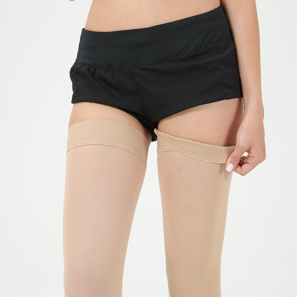 Plus Size Solid Color Open-toe Thigh High Compression Socks(15-20mmHg) - image 4