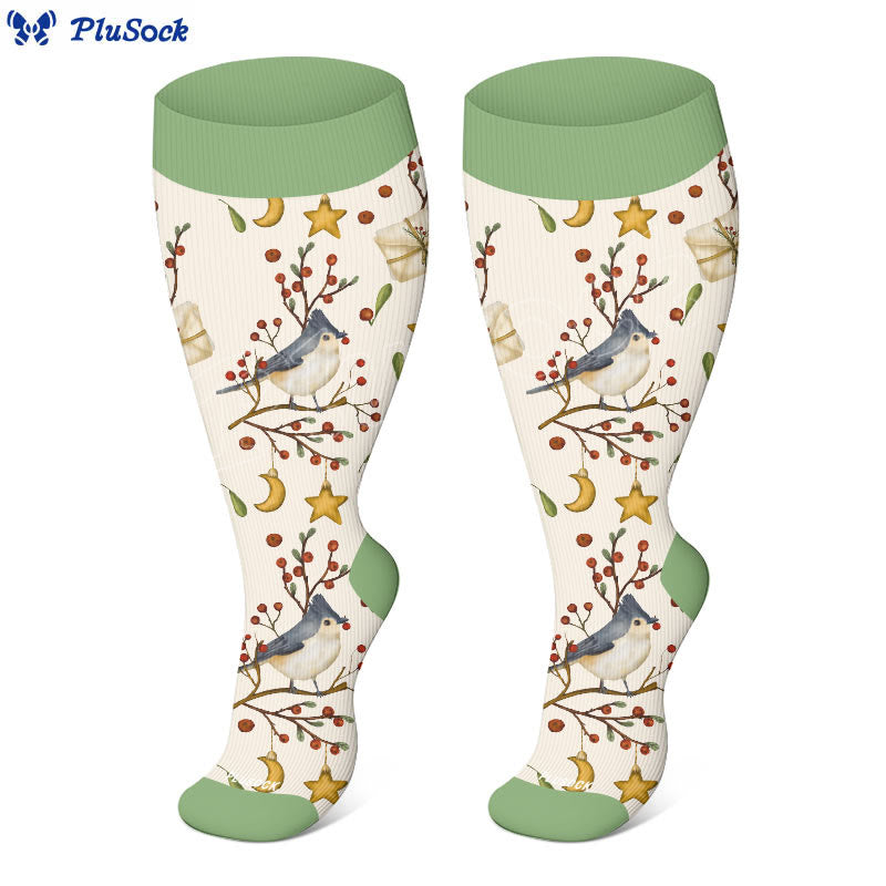 Plus Size Christmas Birds Compression Socks(3 Pairs) - image 4
