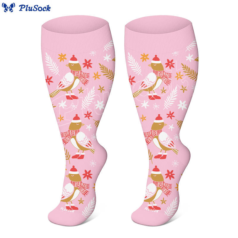 Plus Size Christmas Birds Compression Socks(3 Pairs) - image 3