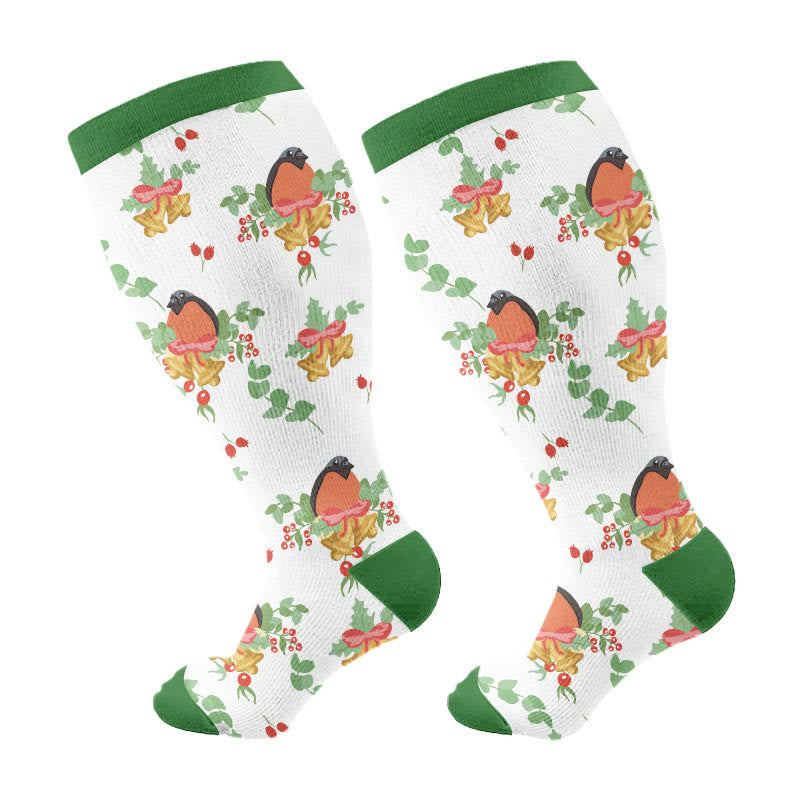 Plus Size Christmas Birds Compression Socks(3 Pairs) - Green(1 Pair) - 4XL - image 7