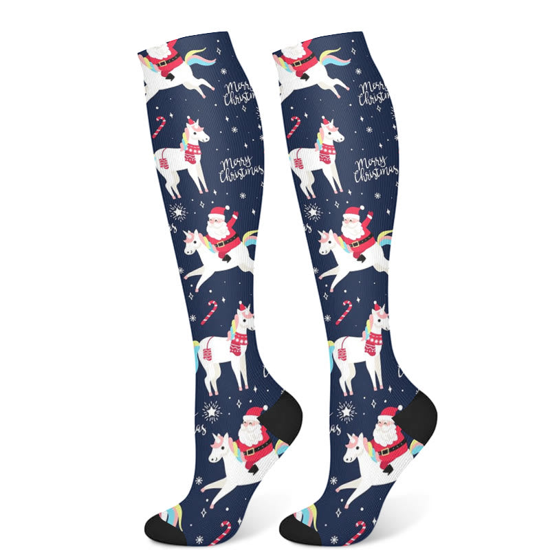 Christmas Snowman Unicorn Compression Socks(3 Pairs) - Navy Blue(1 Pair) - S/M - image 7