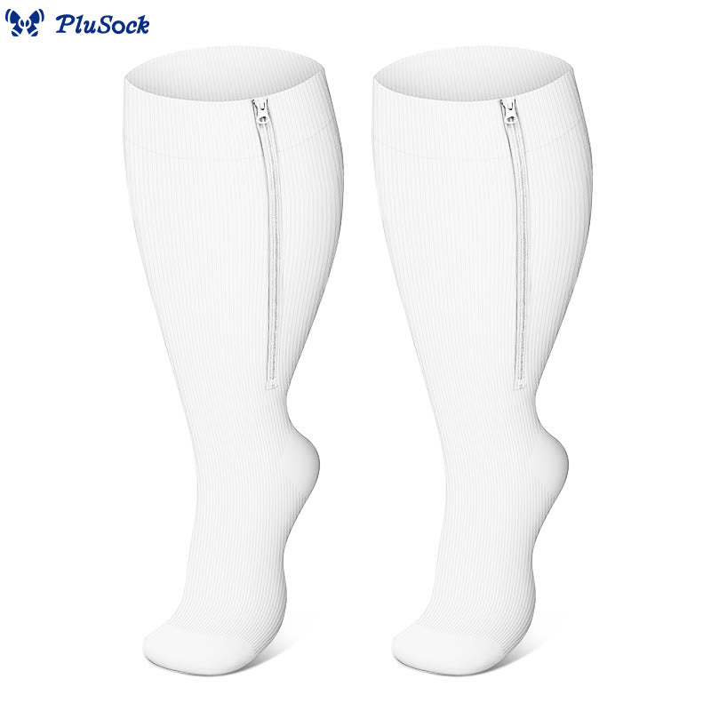 2XL-7XL Plus Size Classic Zipper Compression Socks(3 Pairs) - White - 7XL - image 13