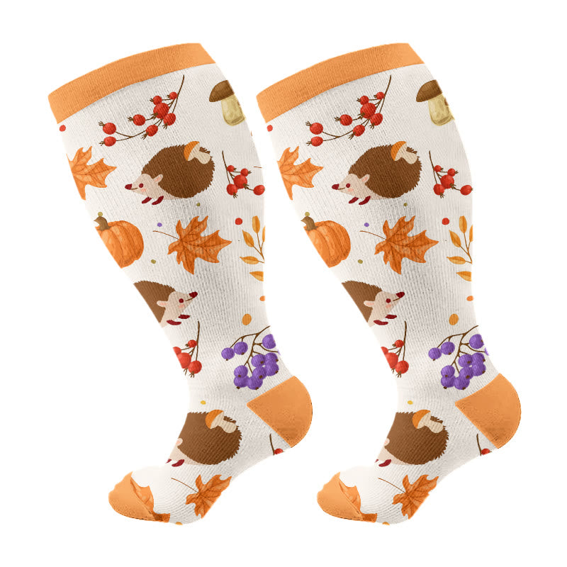 Plus Size Autumn Hedgehog Compression Socks(3 Pairs) - Yellow(1 Pair) - 4XL - image 6