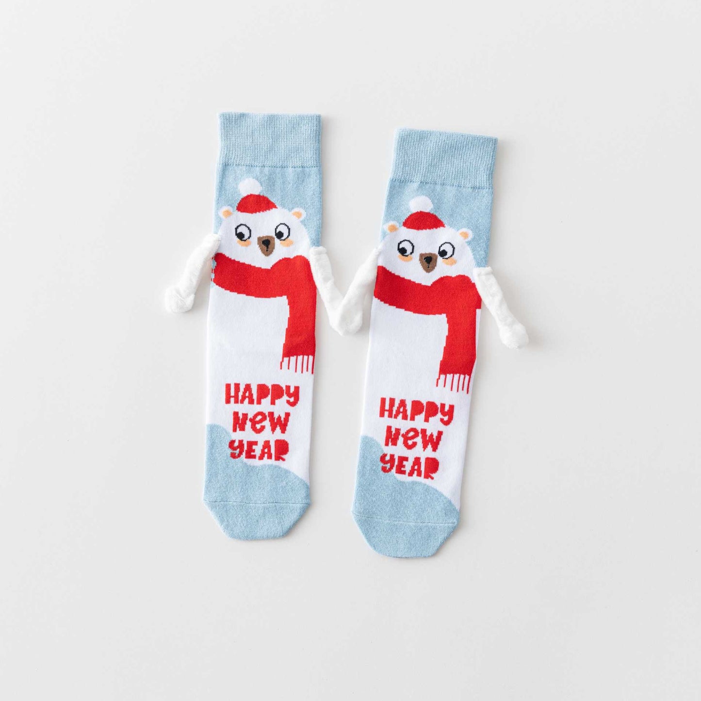 Plus Size Funny Hand In Hand Quarter Socks(3 Pairs) - Blue - EU36-40(US3-7) - image 13