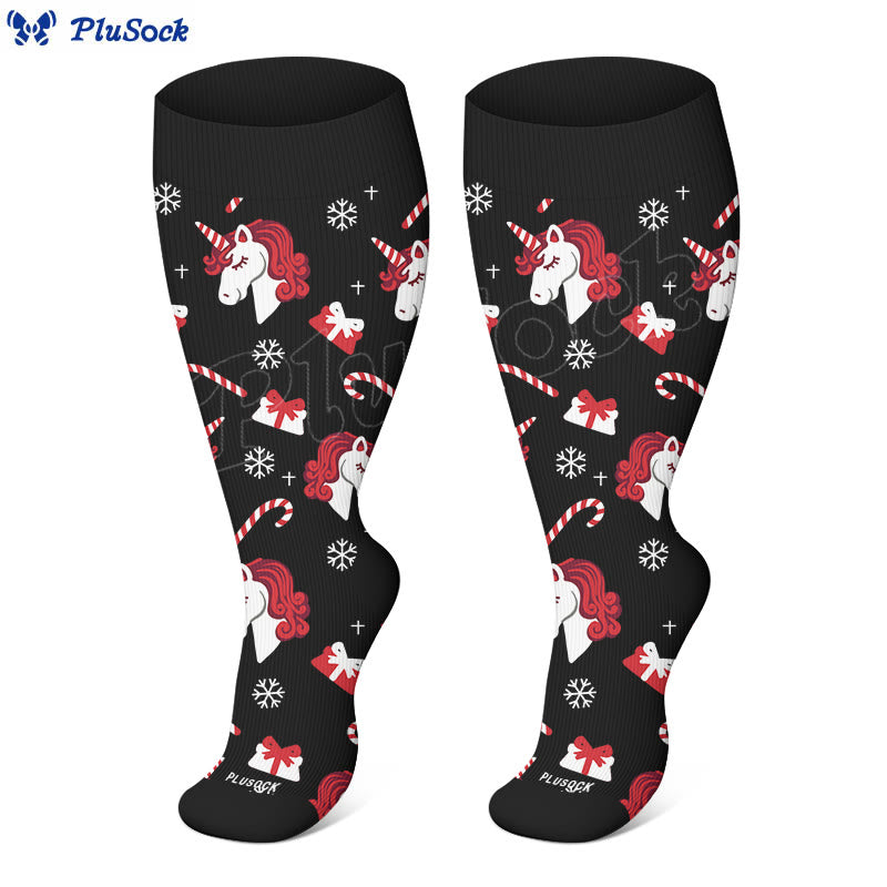 Plus Size Christmas Goose Unicorn Compression Socks(3 Pairs) - image 4