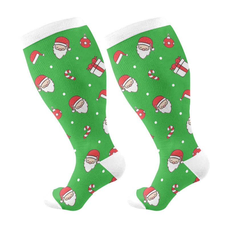 Plus Size Dachshund Snowman Compression Socks(3 Pairs) - Green(1 Pair) - 4XL - image 5
