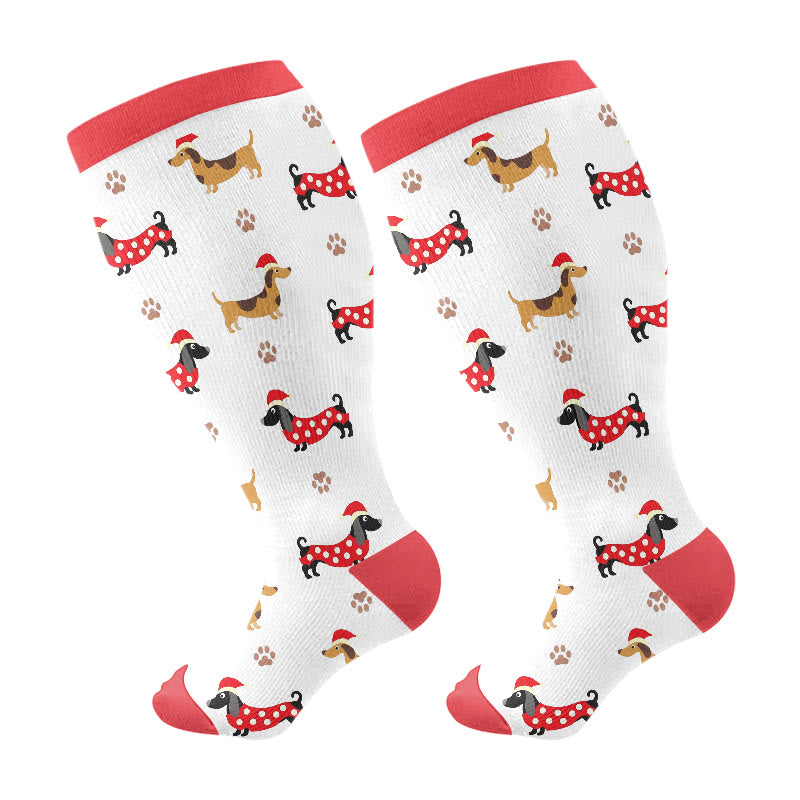 Plus Size Dachshund Snowman Compression Socks(3 Pairs) - White(1 Pair) - 4XL - image 6