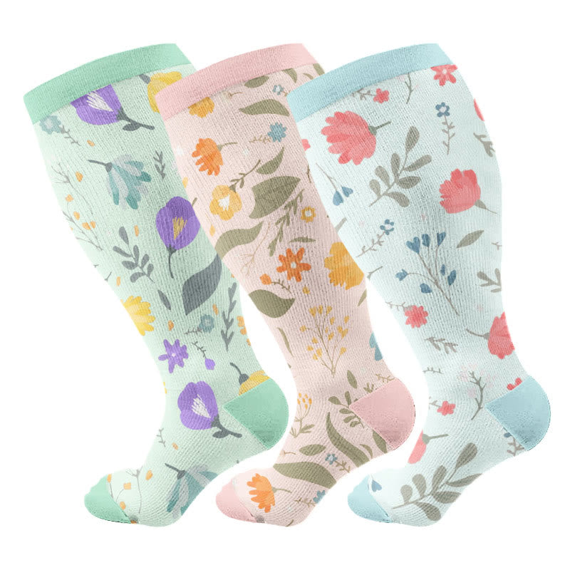 Plus Size Garden Poise Compression Socks(3 Pairs) - Multicolor - 4XL - image 1