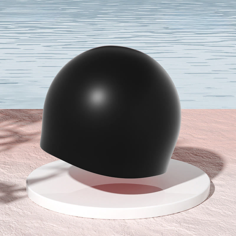 High Elasticity Solid Color Swim Cap - Black - One Size - image 4