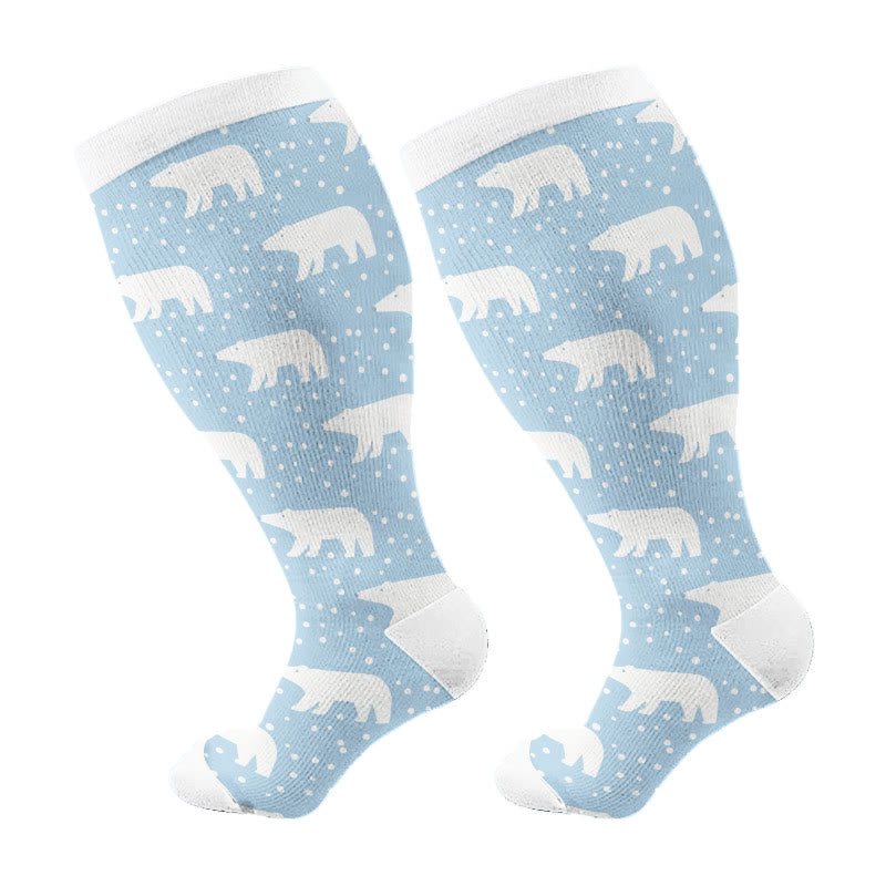 Plus Size Cute Bear Santa Claus Compression Socks(3 Pairs) - Blue(1 Pair) - 4XL - image 5