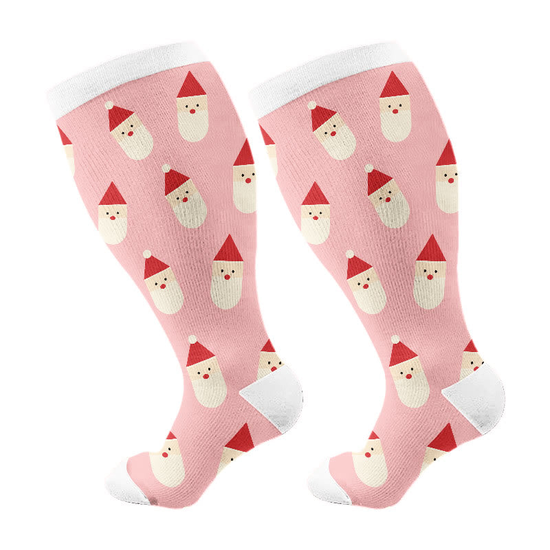 Plus Size Cute Bear Santa Claus Compression Socks(3 Pairs) - Pink(1 Pair) - 4XL - image 7