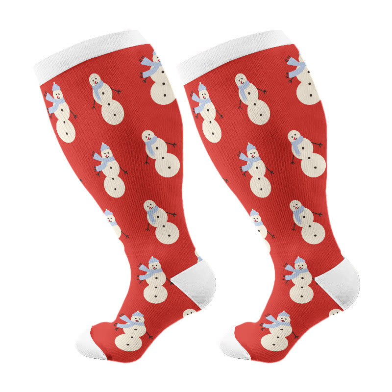 Plus Size Cute Bear Santa Claus Compression Socks(3 Pairs) - Red(1 Pair) - 4XL - image 6