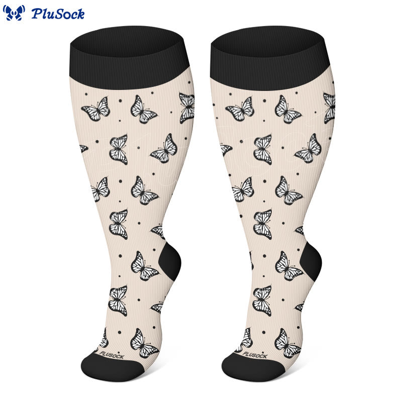 Plus Size Maple Leaf Butterfly Bear Compression Socks(3 Pairs) - image 6