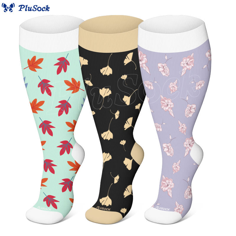 Plus Size Maple Leaf Butterfly Bear Compression Socks(3 Pairs) - image 2