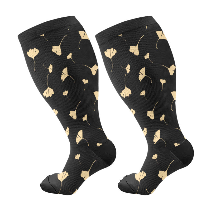 Plus Size Maple Leaf Butterfly Bear Compression Socks(3 Pairs) - Black(1 Pair) - 4XL - image 12
