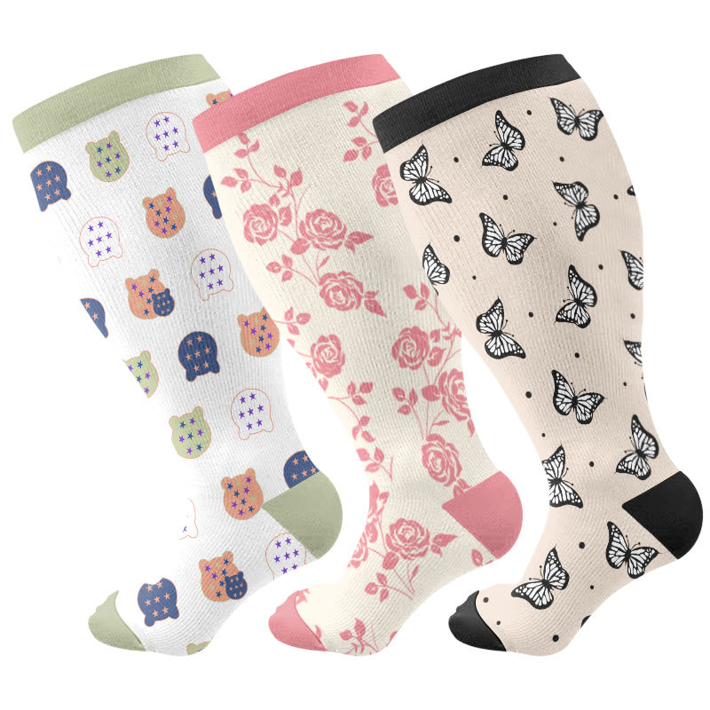 Plus Size Maple Leaf Butterfly Bear Compression Socks(3 Pairs) - Multicolor A - 4XL - image 3
