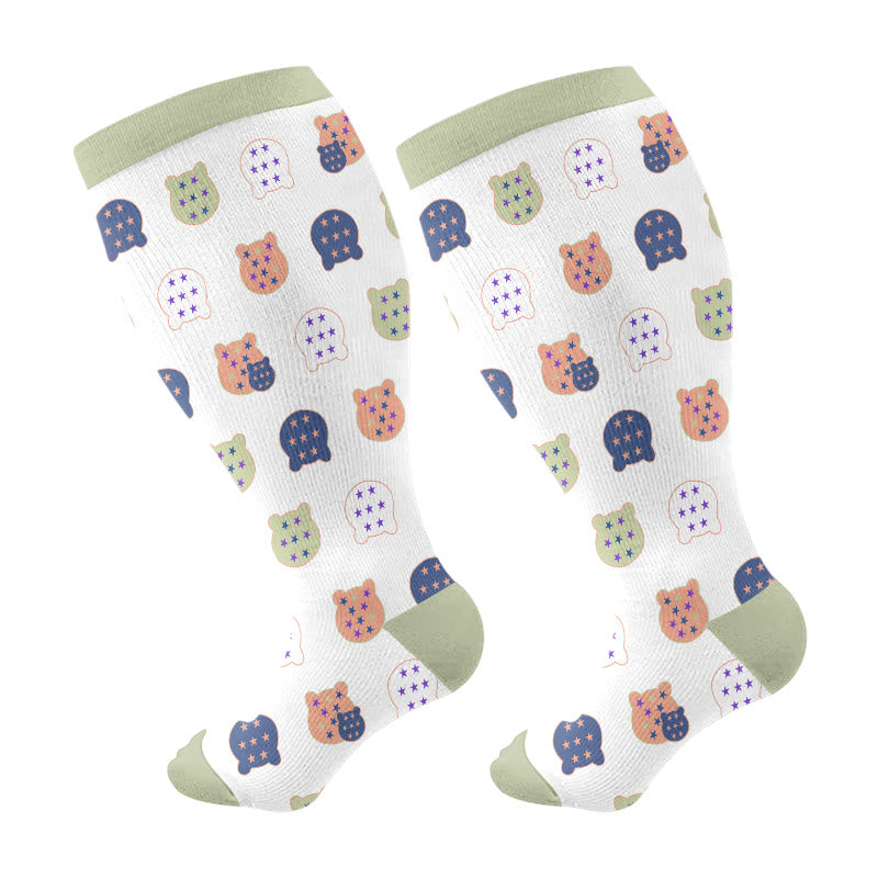 Plus Size Maple Leaf Butterfly Bear Compression Socks(3 Pairs) - White(1 Pair) - 4XL - image 16