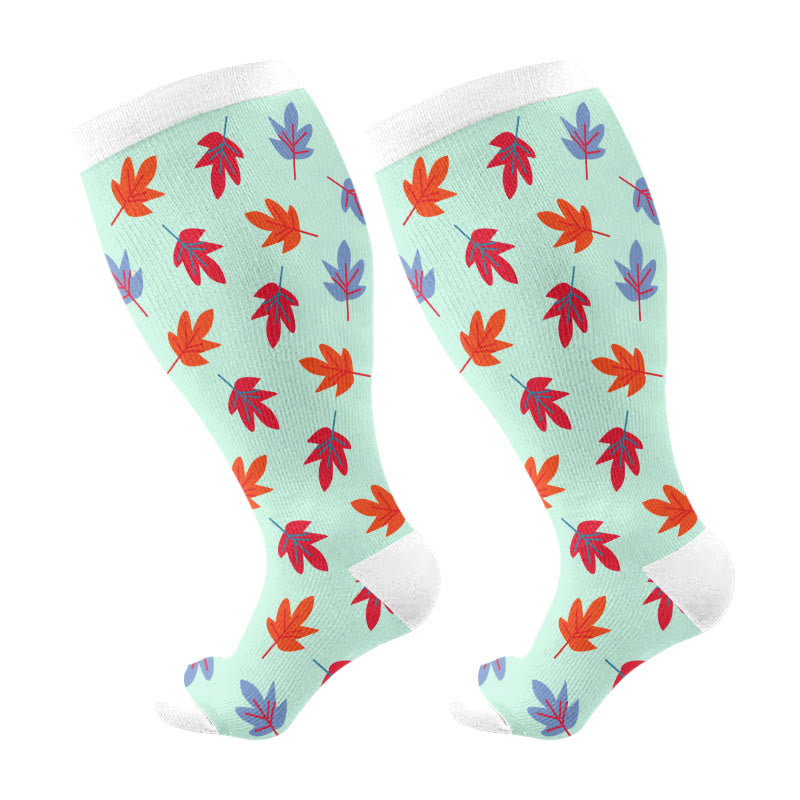 Plus Size Maple Leaf Butterfly Bear Compression Socks(3 Pairs) - Blue(1 Pair) - 4XL - image 17