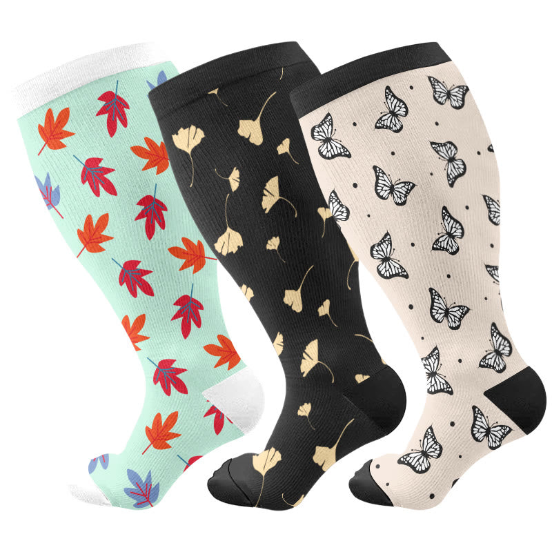 Plus Size Maple Leaf Butterfly Bear Compression Socks(3 Pairs) - Multicolor B - 4XL - image 4