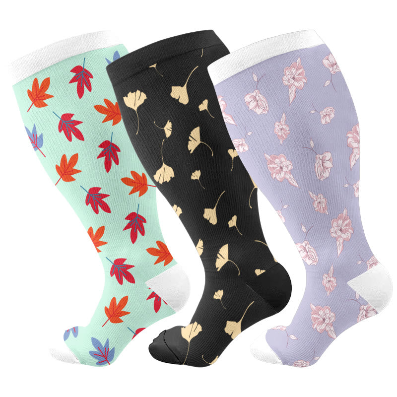 Plus Size Maple Leaf Butterfly Bear Compression Socks(3 Pairs) - Multicolor C - 4XL - image 5