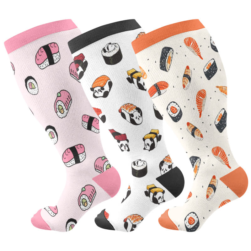 Plus Size Sushi Compression Socks(3 Pairs) - Multicolor - 4XL - image 1