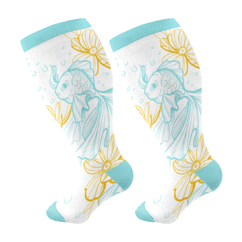 Plus Size Lucky Days Compression Socks(3 Pairs) - Blue(1 Pair) - 4XL - image 7