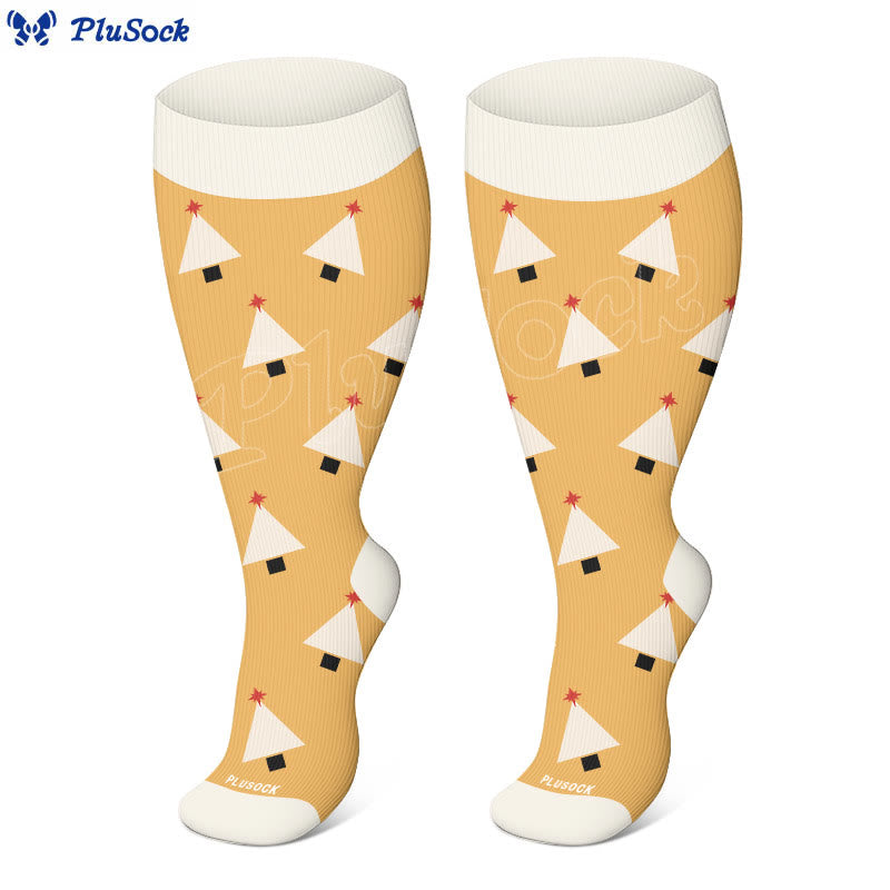 Plus Size Deer Block Tree Compression Socks(3 Pairs) - image 3