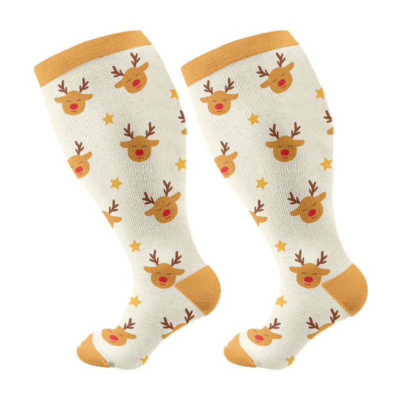 Plus Size Deer Block Tree Compression Socks(3 Pairs) - Yellow(1 Pair) - 4XL - image 6