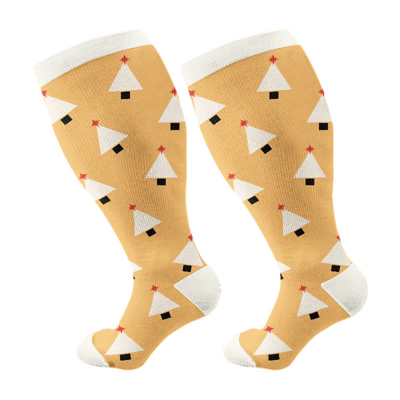 Plus Size Deer Block Tree Compression Socks(3 Pairs) - Khaki(1 Pair) - 4XL - image 5