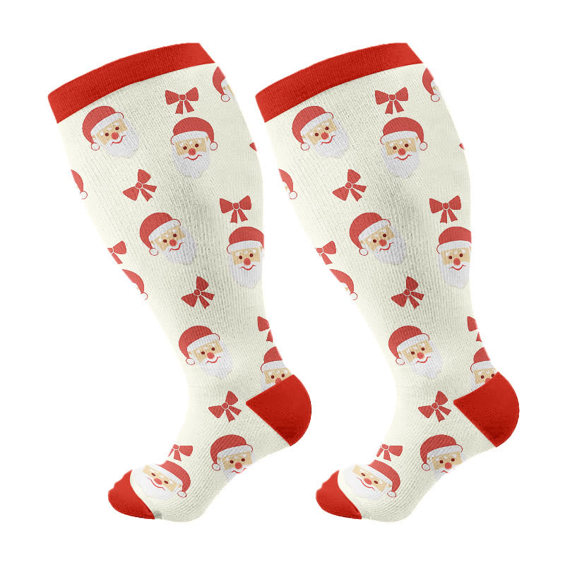 Plus Size Deer Block Tree Compression Socks(3 Pairs) - Red(1 Pair) - 4XL - image 7