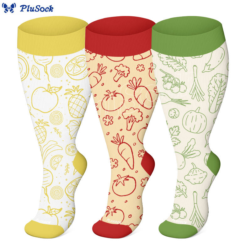Plus Size Vegetable Series Compression Socks(3 Pairs) - image 0