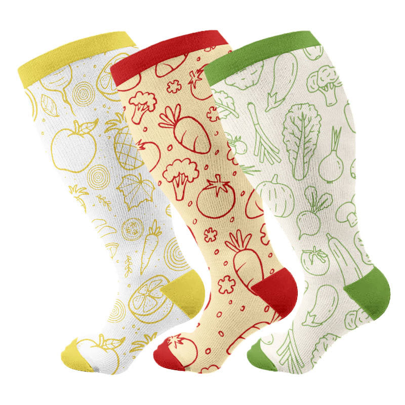 Plus Size Vegetable Series Compression Socks(3 Pairs) - Multicolor - 4XL - image 1