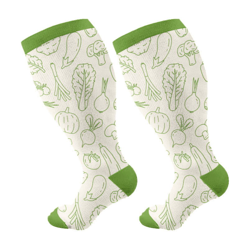 Plus Size Vegetable Series Compression Socks(3 Pairs) - Green(1 Pair) - 4XL - image 7