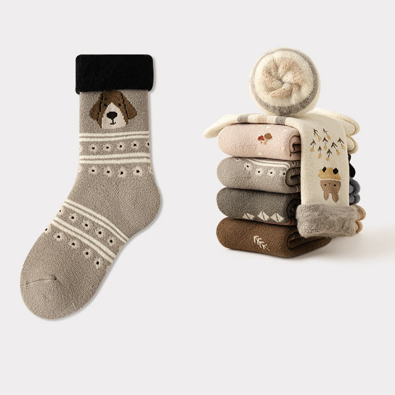 Plusock Cute Cartoon Quarter Socks(5 Pairs) - Khaki - EU36-41(US3-7.5) - image 12