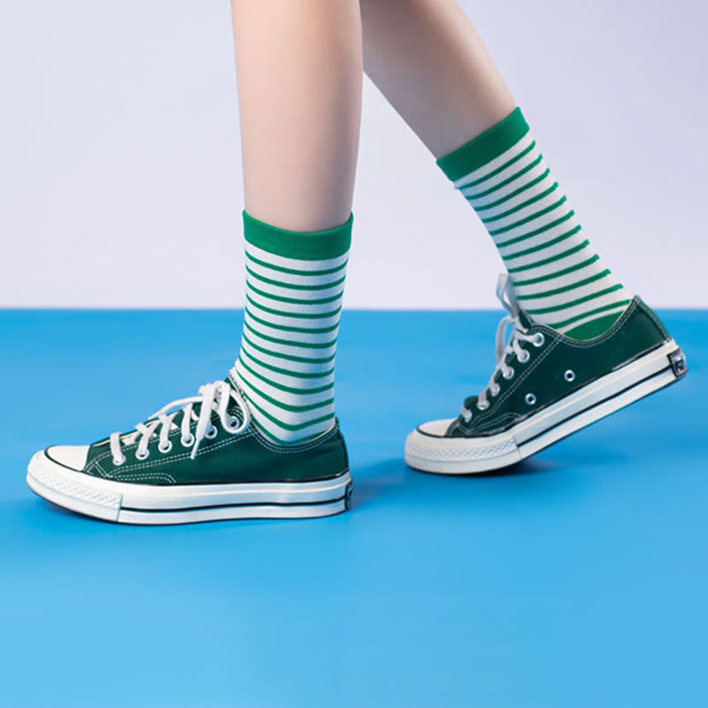 Plusock Plus Size Retro Stripes Quarter Socks(5 Pairs) - image 1